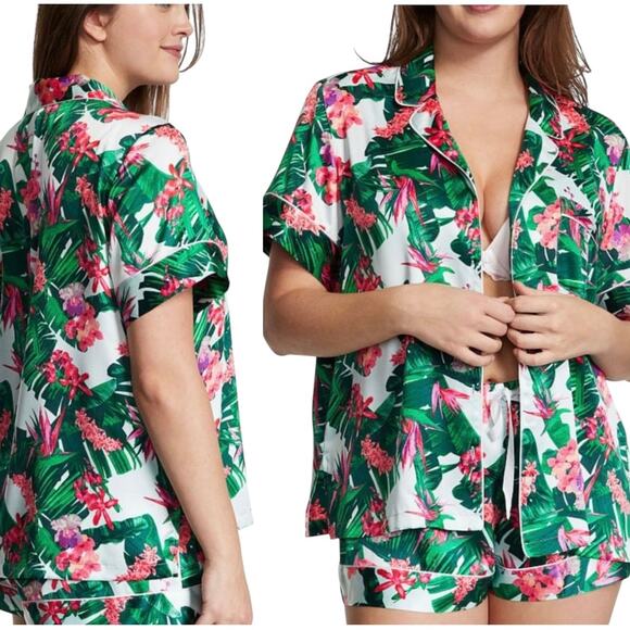 Victoria's Secret Green Floral Satin Short Pajama Set XS - Picture 1 of 7